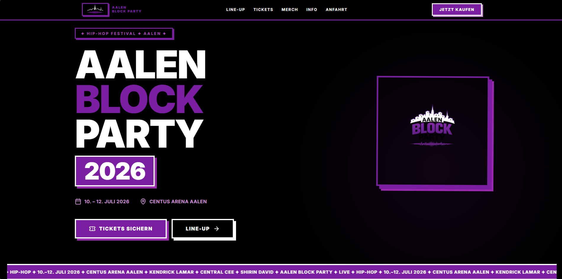 Screenshot der Aalen Block Party Website
